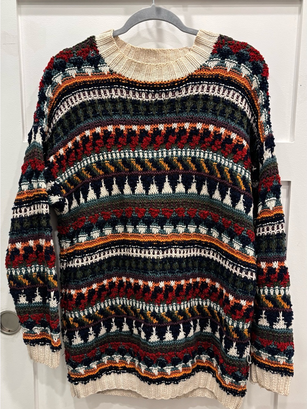 Vintage Express Campagne Multicolor Fair Isle Chunky Knit Crewneck Sweater